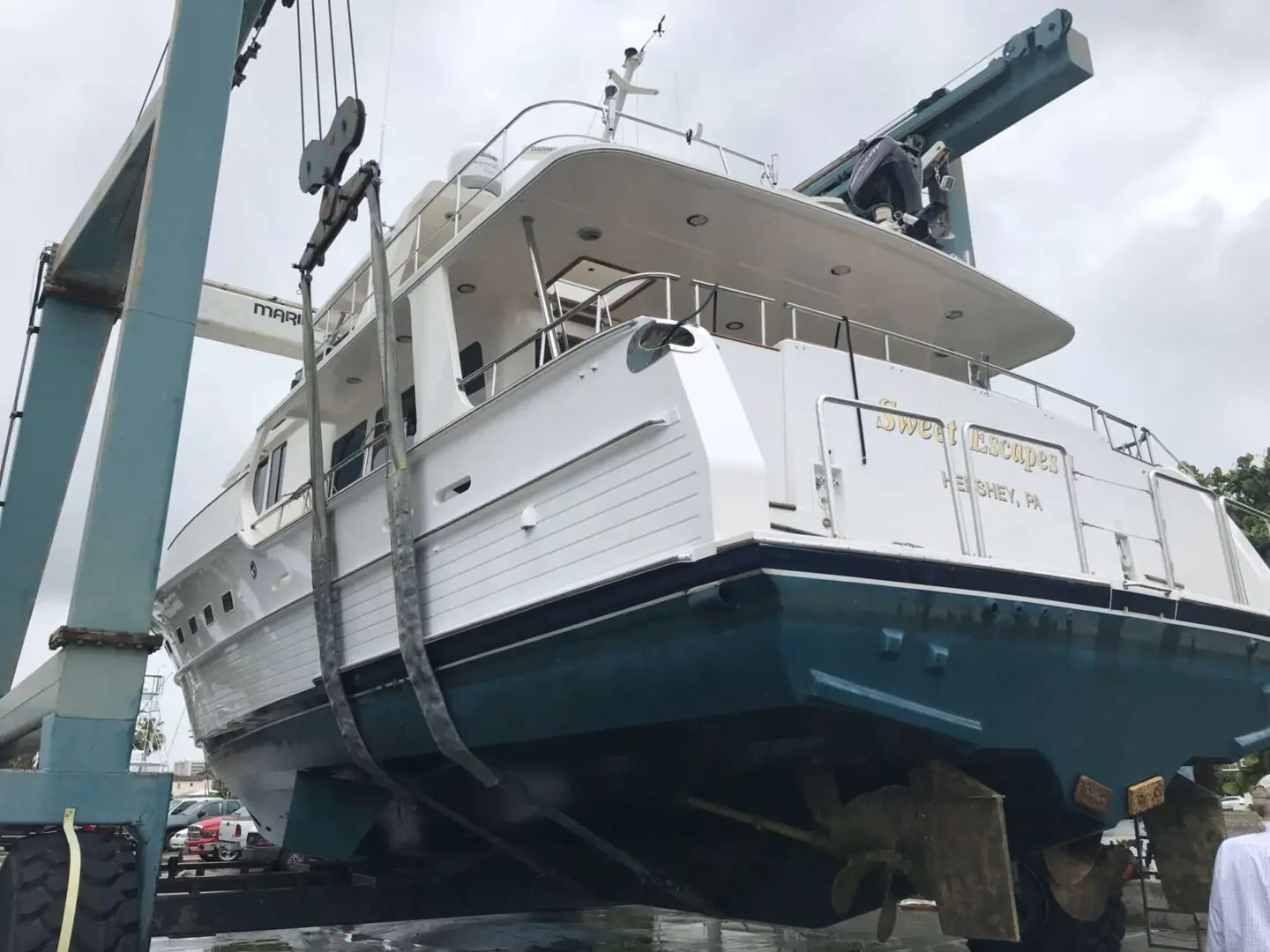 A Sweet Escapes yacht lifted up