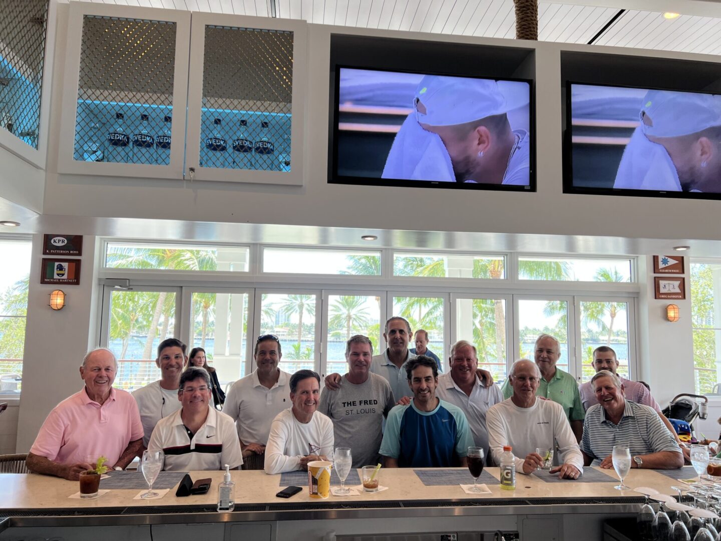 Group of yacht enthusiasts at a restaurant